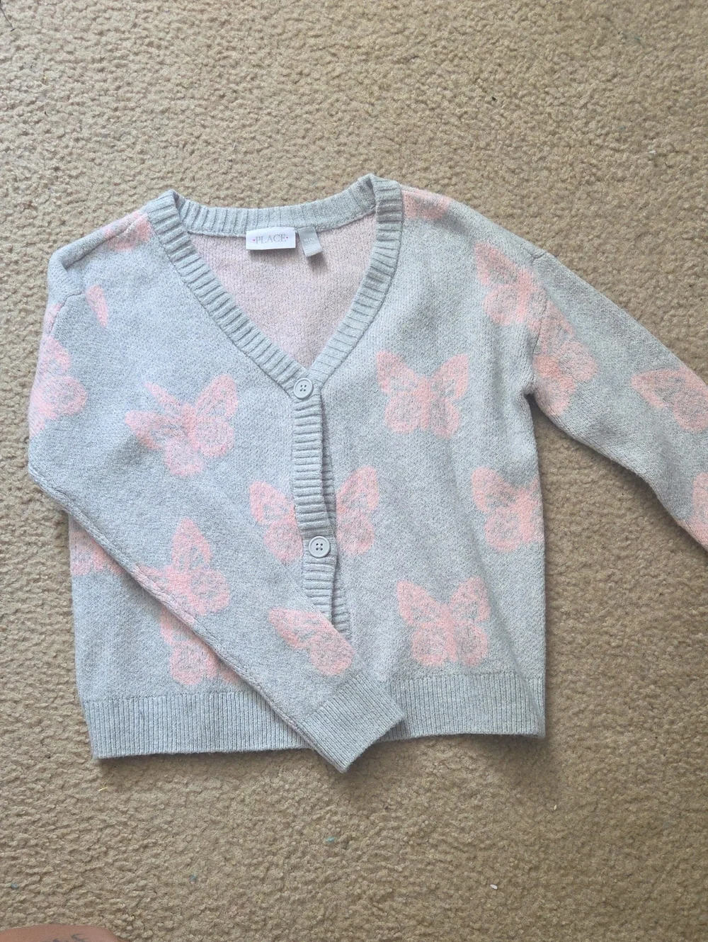 The Children's Place Gray Cardigan with Pink Butterfly Motif